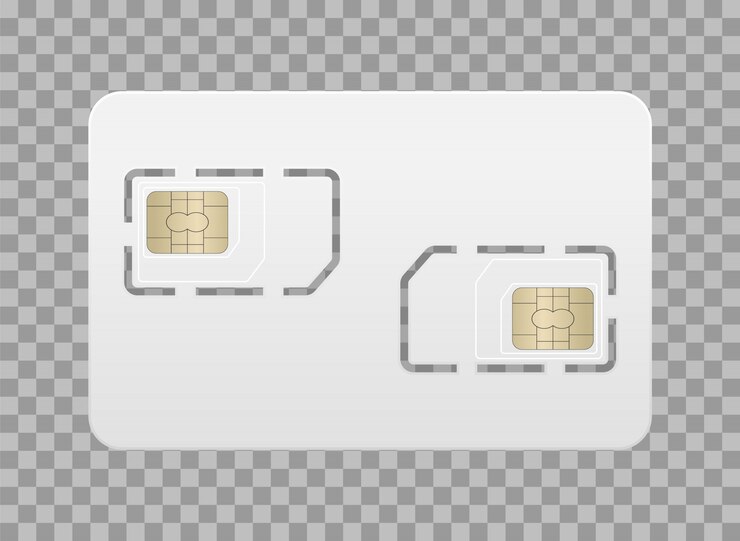 Vector tarjeta sim vacía realista para teléfono móvil. tarjeta sim principal y adicional.