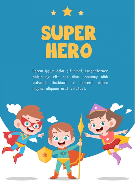 Vector tarjeta de superhéroe infantil