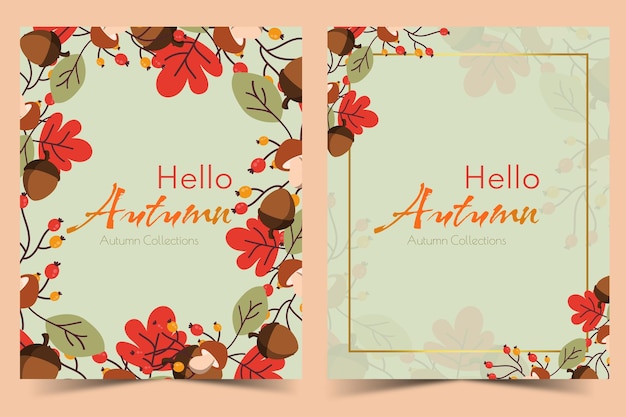 Tarjeta temática de otoño con plantas en vector