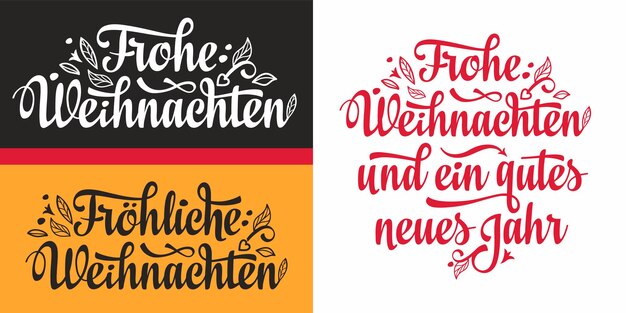 Tarjeta de tipografía navideña alemana Frohe Weihnachten y Neues Jahr