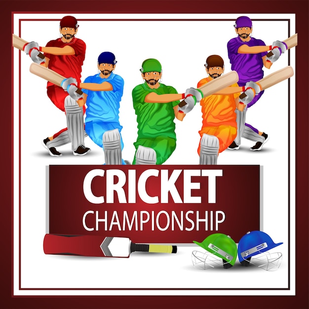 Tarjeta de torneo de campeonato de cricket con ilustración vectorial