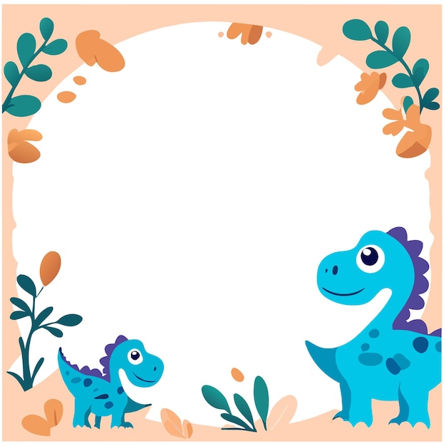 Vector tarjeta de trabajo preescolar de dinosaurio marco dibujado a mano plano elegante pegatina de dibujos animados concepto de icono