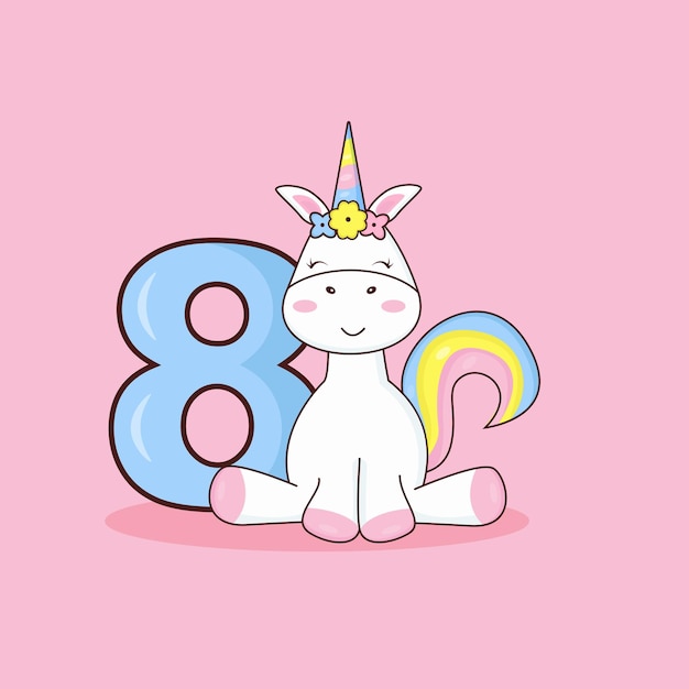 Tarjeta unicornio para 8 años