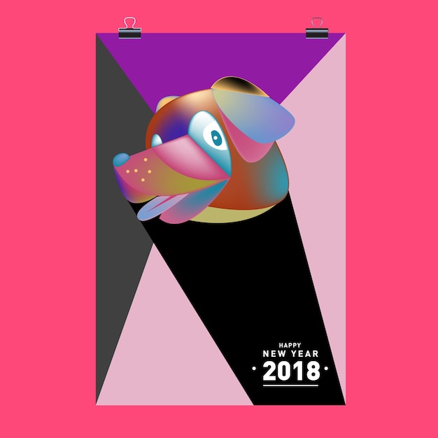 Vector tarjeta de vector festivo chino año nuevo 2018 diseño con lindo perro, símbolo del zodíaco de 2018 año