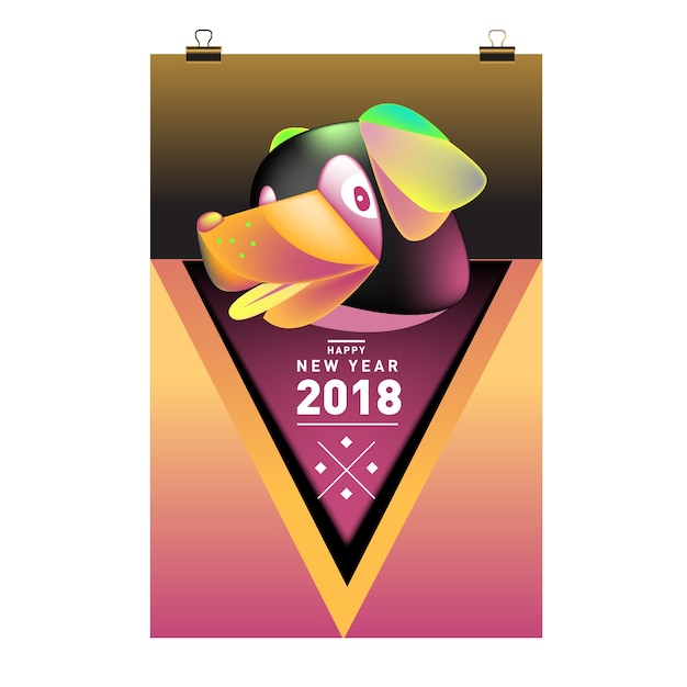 Vector tarjeta de vector festivo chino año nuevo 2018 diseño con lindo perro, símbolo del zodíaco de 2018 año