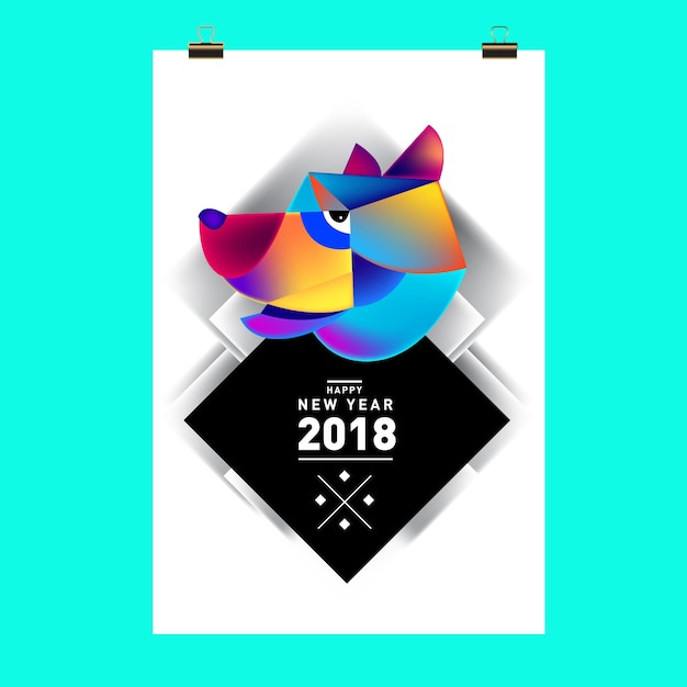 Vector tarjeta de vector festivo chino año nuevo 2018 diseño con lindo perro, símbolo del zodíaco de 2018 año