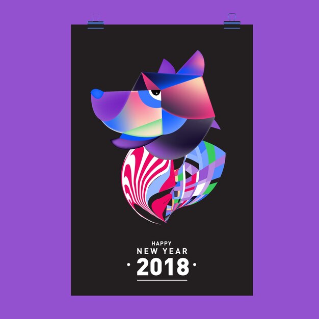Tarjeta de vector festivo chino año nuevo 2018 diseño con lindo perro, símbolo del zodíaco de 2018 año