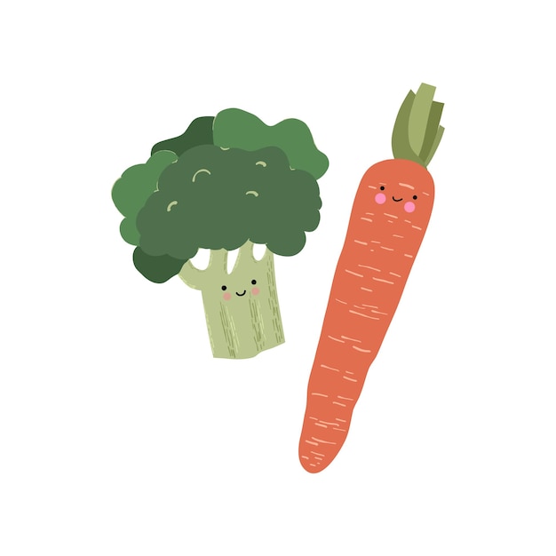 Tarjeta de vector de verduras en estilo lindo sobre fondo blanco. ilustración vectorial de dibujos animados.