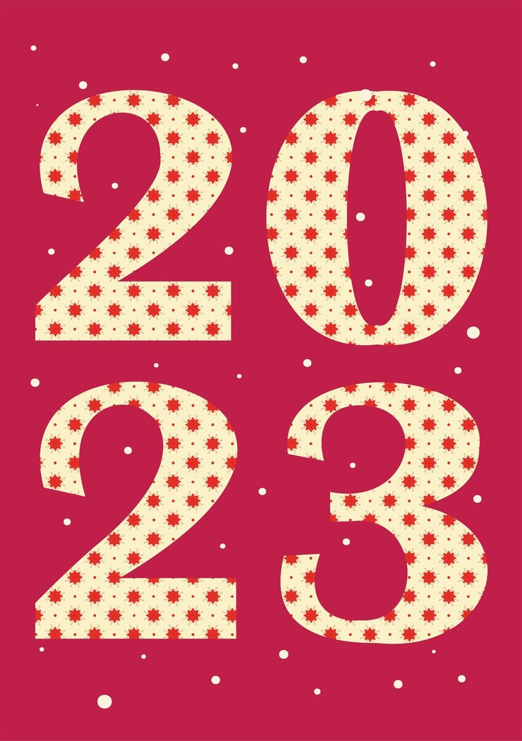 Vector tarjeta vectorial de año nuevo con 2023 en el fondo del color del año viva magenta