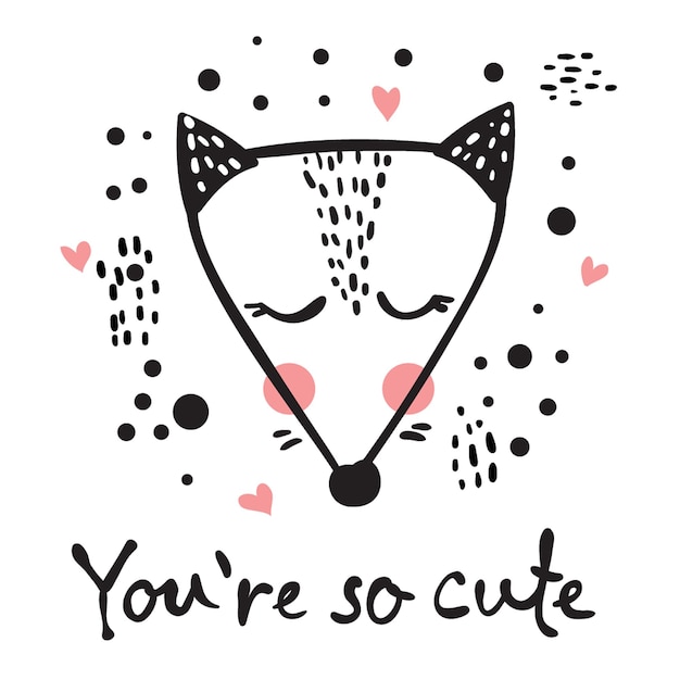 Tarjeta vectorial de lindas caras de animales felicesPerfecto para pancartas y afiches de interiores para niños en estilo garabato