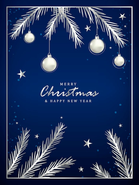 Tarjeta vertical azul de año nuevo y navidad