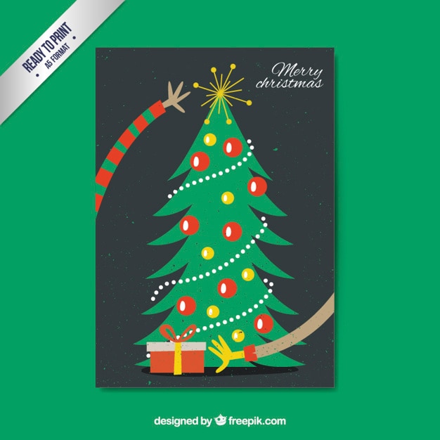 Vector tarjeta vintage de árbol de navidad