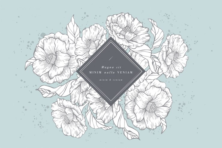 Tarjeta vintage con flores de peonías. Guirnalda floral Marco de flores para flores con diseños de etiquetas. Tarjeta de felicitación de peonías florales de verano. Fondo de flores para el envasado de cosméticos.