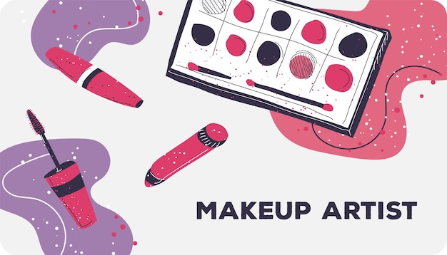 Tarjeta de visita de artista de maquillaje con vector de paleta