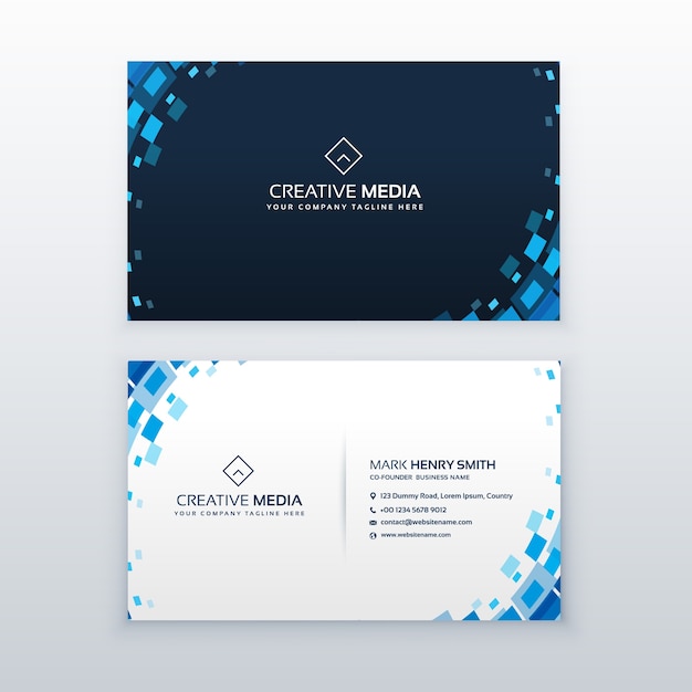 tarjeta de visita azul creativo con elementos de mosaico