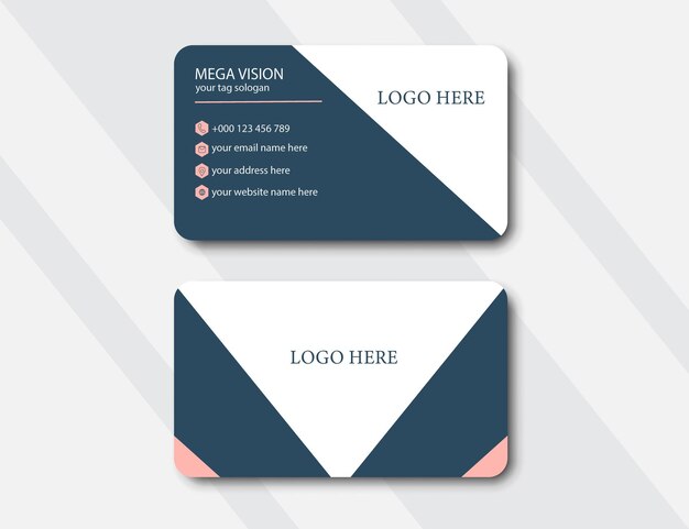 Tarjeta de visita azul y rosa con el logotipo de la empresa