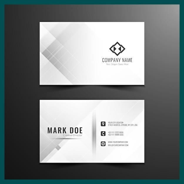 Tarjeta de visita blanca minimalista con detalles de contacto y diseño de logotipo