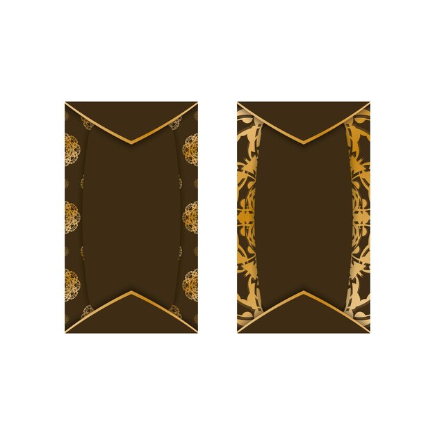 Tarjeta de visita en color marrón con estampado griego dorado para tu marca.