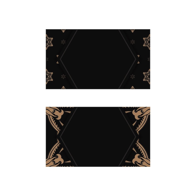 Tarjeta de visita en color negro con estampado de mandala marrón para tu marca.