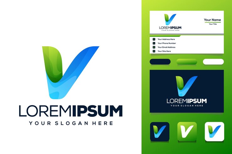Vector tarjeta de visita colorida del autobús del diseño del logotipo de la letra v