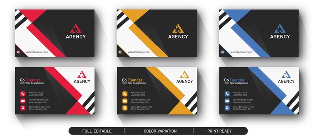 Tarjeta de visita corporativa creativa moderna con variación de color elegante profesional