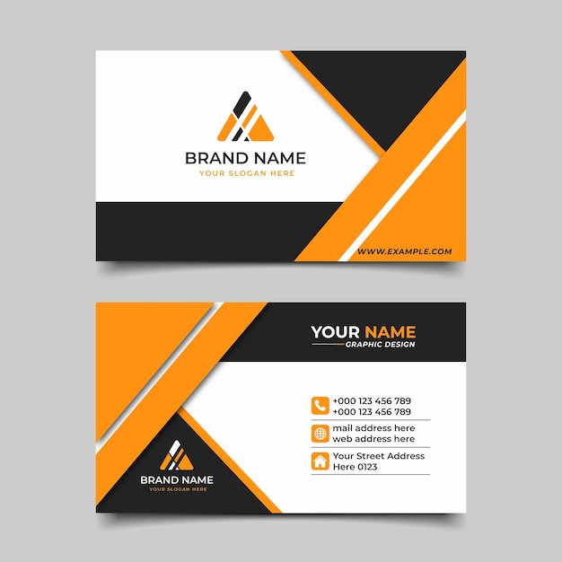 Tarjeta de visita creativa moderna amarilla y tarjeta de nombre horizontal diseño vectorial de plantilla simple y limpia