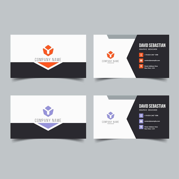 Tarjeta de visita creativa moderna naranja y púrpura y tarjeta de nombre Diseño de vector de plantilla limpia simple horizontal