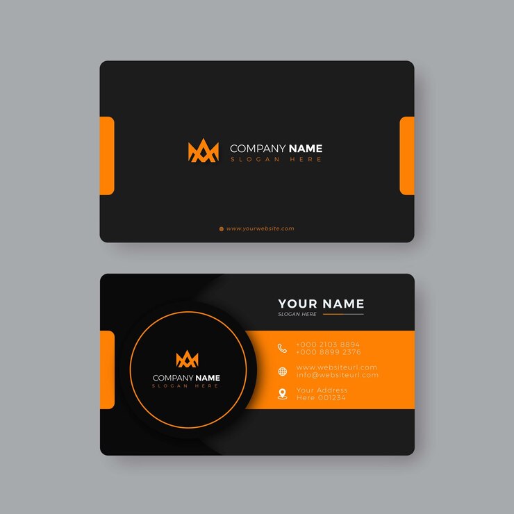 Tarjeta de visita creativa moderna profesional elegante naranja y negra