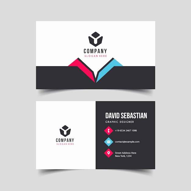 Tarjeta de visita creativa moderna roja y azul y tarjeta de nombre Diseño de vector de plantilla limpio simple horizontal