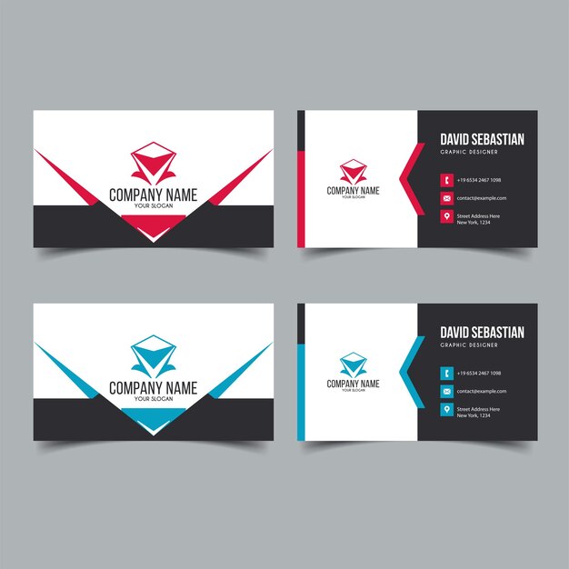 Tarjeta de visita creativa moderna roja y azul y tarjeta de nombre Diseño de vector de plantilla limpio simple horizontal