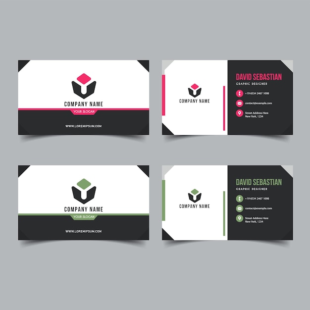Tarjeta de visita creativa moderna rosa y verde y tarjeta de nombre Diseño de vector de plantilla limpia simple horizontal