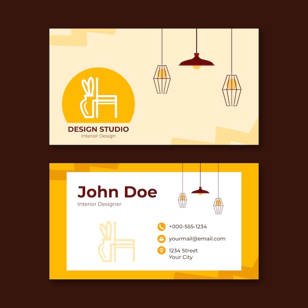 Tarjeta de visita de diseño de interiores dibujada a mano