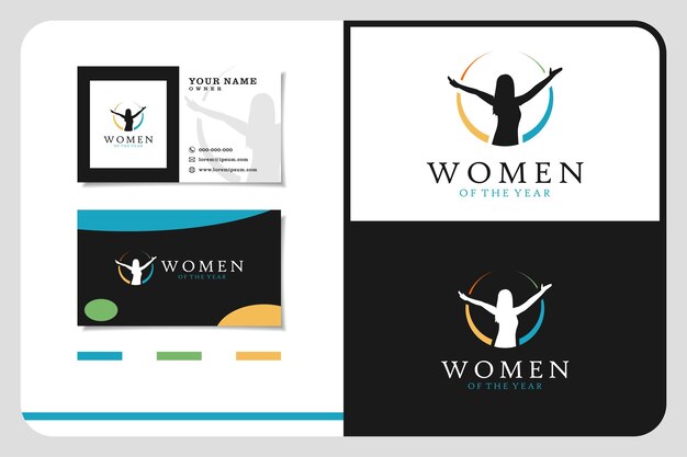 Tarjeta de visita de diseño de logotipo de salud y éxito de bienestar de mujer colorida