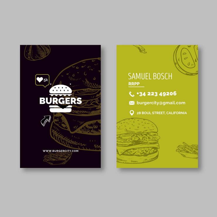 Vector tarjeta de visita de doble cara de restaurante de hamburguesas