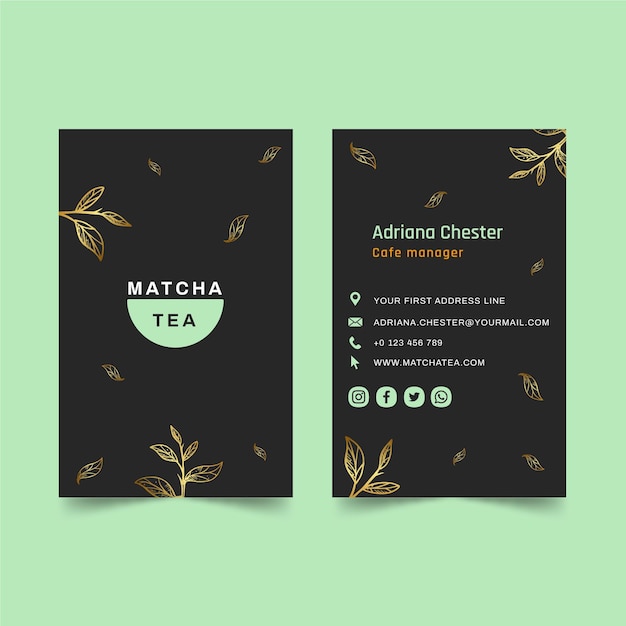 Vector tarjeta de visita de doble cara de té matcha