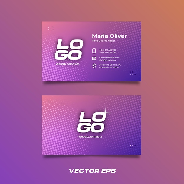 Tarjeta de visita editable premium con una plantilla de gradiente púrpura rosa naranja vibrante