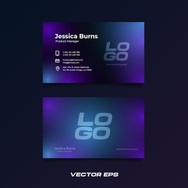 Tarjeta de visita editable premium profesional con gradiente azul púrpura oscuro minimalista