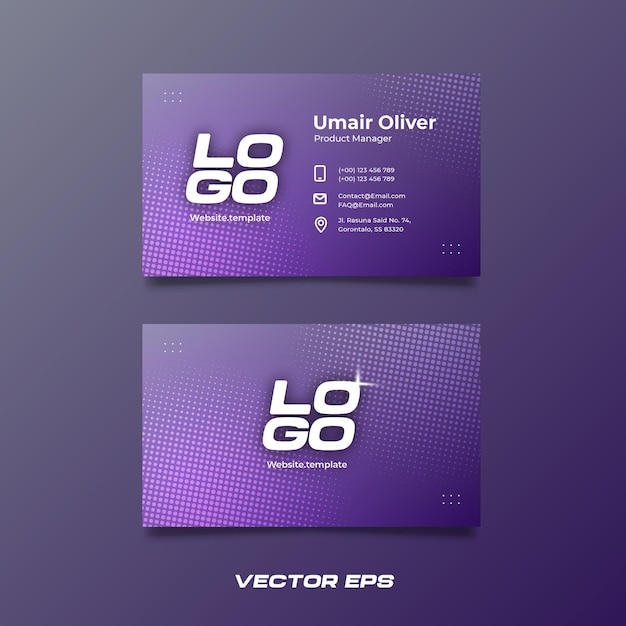 Tarjeta de visita editable premium profesional con gradiente púrpura y minimalista