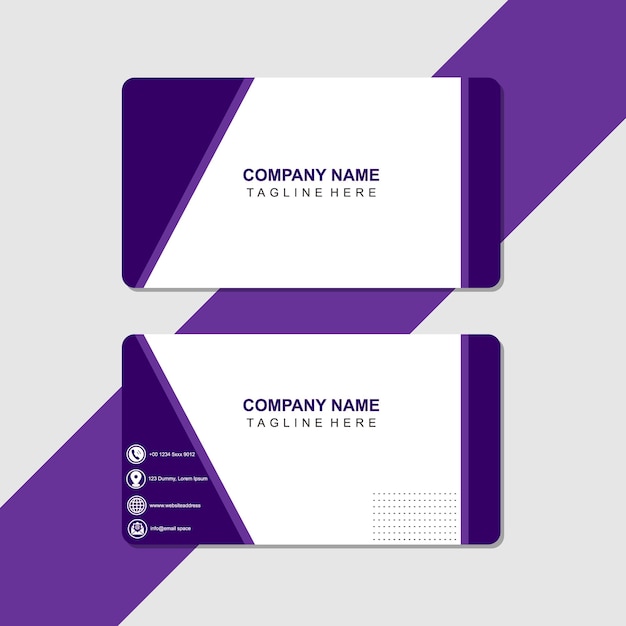 Tarjeta de visita elegante, tarjeta de visita morada y blanca.