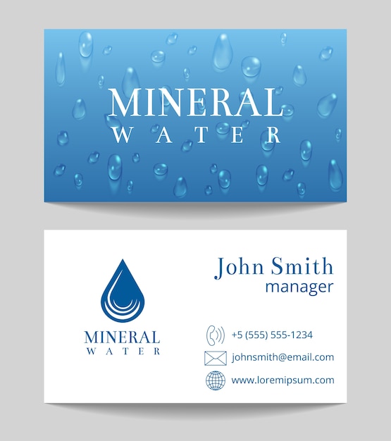 Vector tarjeta de visita de entrega de agua mineral plantilla de ambos lados
