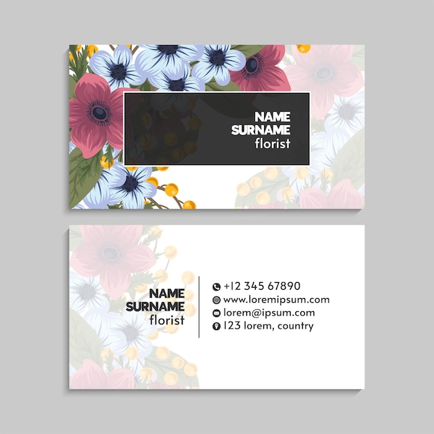 tarjeta de visita con flores en colores pastel