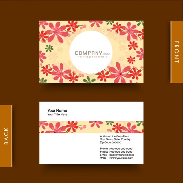 Tarjeta de visita con flores en diferentes colores