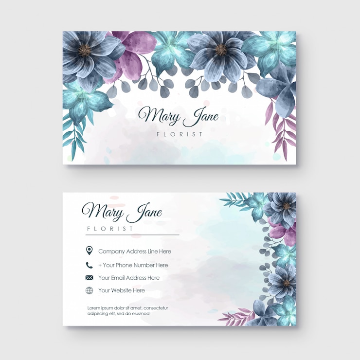 Vector tarjeta de visita de floristería con decoración de flores de acuarela