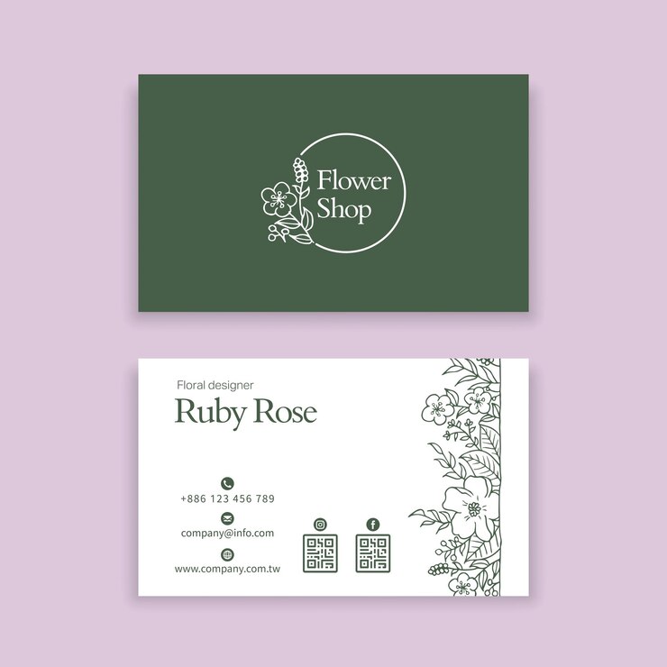 Tarjeta de visita de la floristería Vector_Green con diseño de logotipo