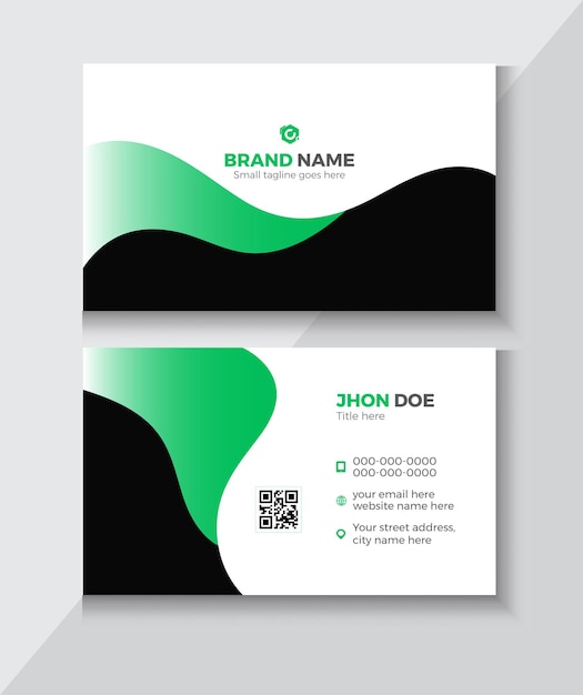 Tarjeta de visita con fondo verde y negro.