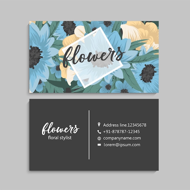 Tarjeta de visita con hermosas flores azules. modelo