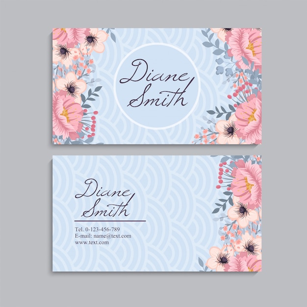 Tarjeta de visita con hermosas flores de color rosa. Modelo