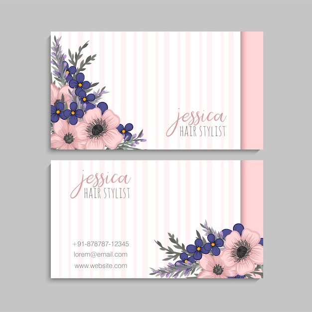 Vector tarjeta de visita con hermosas flores. modelo