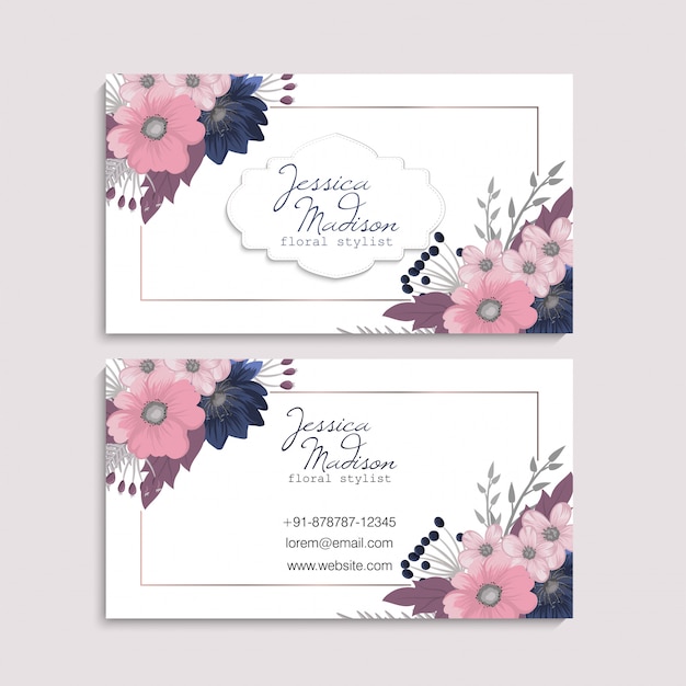 Tarjeta de visita con hermosas flores. Modelo