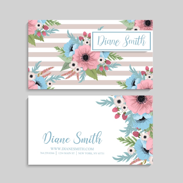 Tarjeta de visita con hermosas flores. Modelo